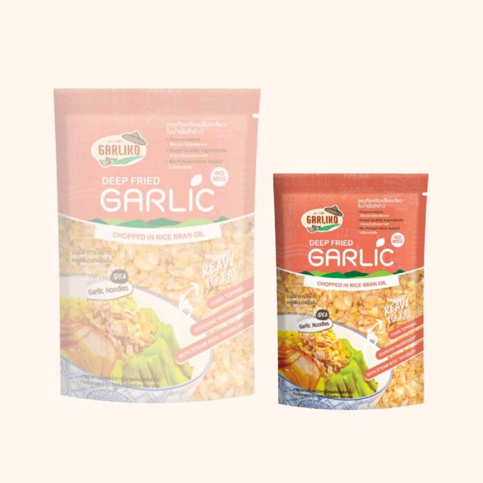 กระเทียมติดเปลือกเจียวในน้ำมันรำข้าว ขนาด 40 กรัม ตรา Garliko