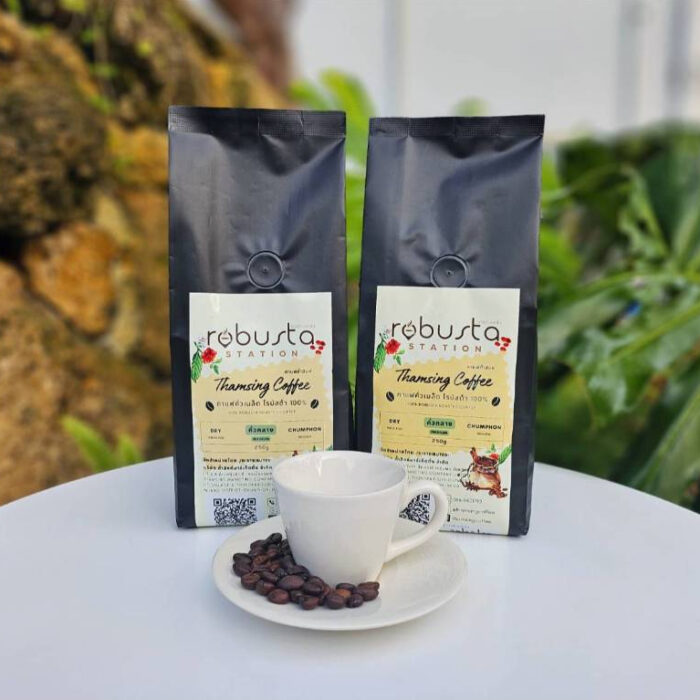 กาแฟคั่วเมล็ด คั่วกลาง (Robusta Premium Grade 100%) Dry Process ขนาด 250 กรัม ตรา ถ้ำสิงห์ - รูปภาพ 2