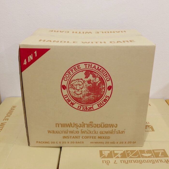 กาแฟ 4 in 1 (ผสมดอกคำฝอย+ใบแปะก๊วย) ขนาดแพ็คละ 500 กรัม ยกลัง (บรรจุ 20 แพ็ค) ตรา ถ้ำสิงห์