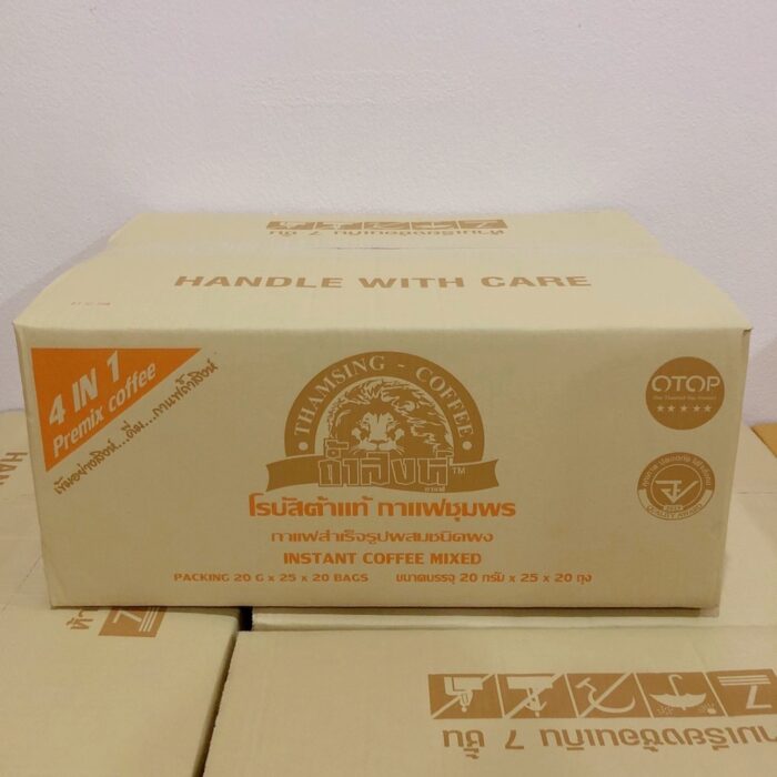กาแฟ 4 in 1 (Gold) ผสมสารสกัดดอกคำฝอย ขนาดแพ็คละ 500 กรัม ยกลัง (บรรจุ 20 แพ็ค) ตรา ถ้ำสิงห์