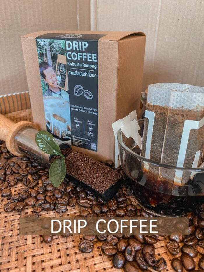 กาแฟคั่วบด รูปแบบ drip ขนาดบรรจุ / 10 ซอง 150 กรัม ตรา กาแฟตาเอ๋ โรบัสต้า 100%