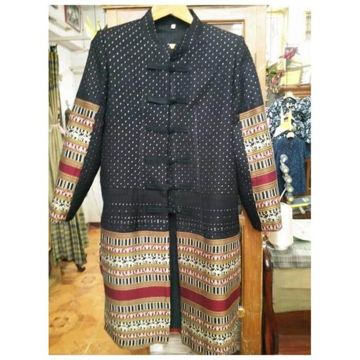 เสื้อโค้ท ผ้าฝ้ายยกดอกสอดดิ้น อัดกาว ตรา บานเย็นผ้าทอ - Image 3