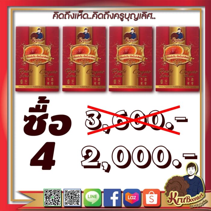 ถั่งเช่าสีทองแท้ ผสานหลินจือแดง โปรฯ X4 จ่าย 2,000. ตรา ครูบุญเลิศ